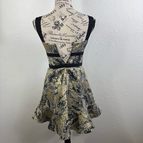 Prose & Poetry anthropologie ruffle flare Elegant Black and Gold Women's Dress - Picture 6 of 12